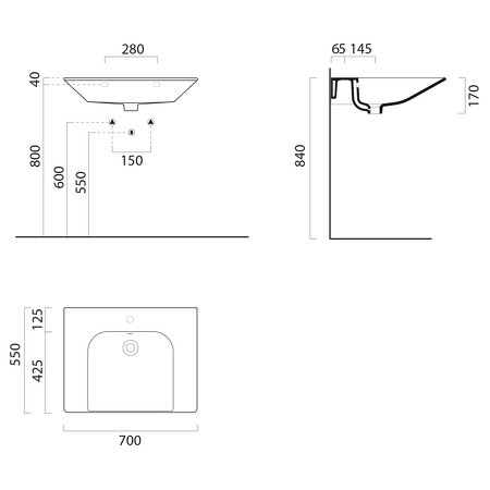 COMMUNITY keramické umyvadlo 70x55cm, černá mat