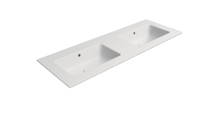 PURA keramické dvojumyvadlo Slim 122x46cm, bez otvoru, bílá mat