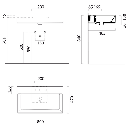 KUBE X keramické umyvadlo 80x47cm, bez otvoru, bílá mat