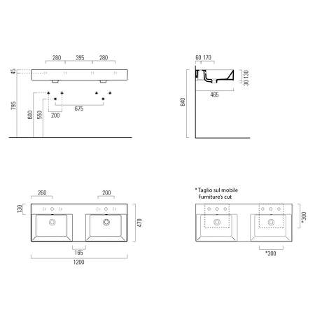 KUBE X keramické dvojumyvadlo 120x47cm, bez otvoru, bílá mat