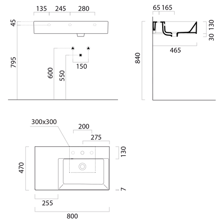 KUBE X keramické umyvadlo 80x47cm, s odkládací plochou vlevo, bílá mat
