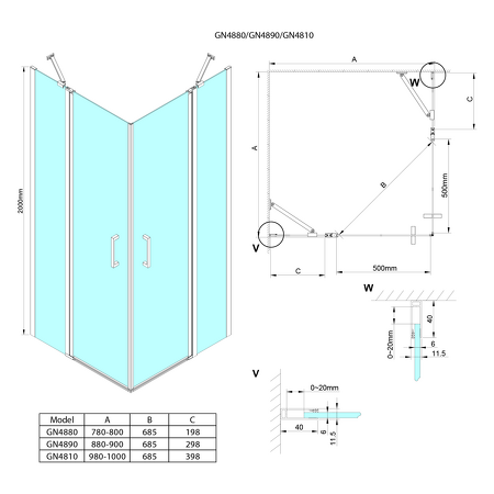 LORO čtvercový sprchový kout 800x800 mm, rohový vstup