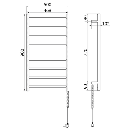 REDONDO elektrický sušák ručníků, kulatý, 500x900 mm, 75 W, černá mat