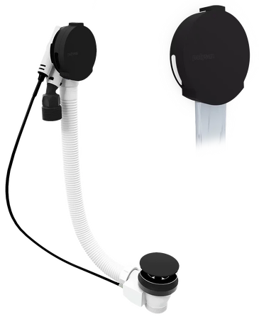 Vanová souprava s napouštěním, bovden, délka 600mm, zátka 72mm, černá mat