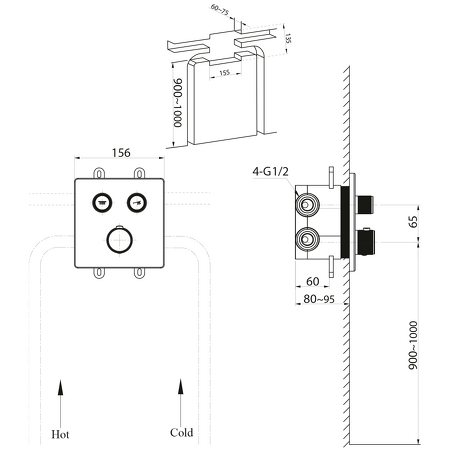 SMART SELECT podomítková sprchová termostatická baterie, box, 2 výstupy, černá mat