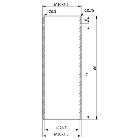 Upevňovací závitová trubka k baterii, M30*1,5x80mm