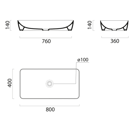 NUBES keramické umyvadlo na desku 80x40cm, agave mat