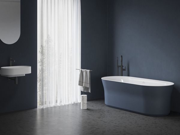 Vana Ypsilon 180x80, volně stojící, Deepsea Blue/bílá, krytka přepadu a odtoku bílá