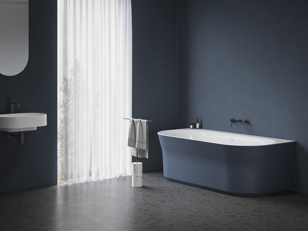 Vana Ypsilon Wall 178x86, volně stojící, Deepsea Blue/bílá, krytka přepadu a odtoku bílá