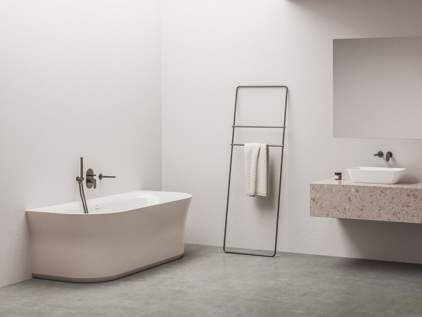 Vana Ypsilon Wall 178x86, volně stojící, Alabaster Pink/bílá, krytka přepadu a odtoku bílá