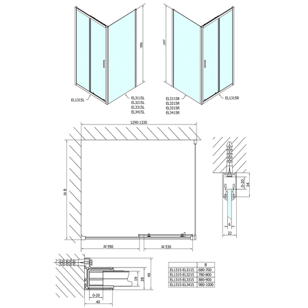 EASY obdélníkový sprchový kout 1300x700mm, čiré sklo L/P varianta