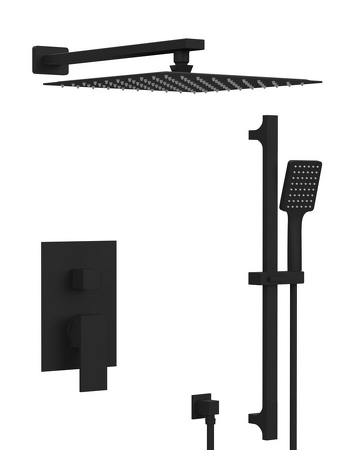 CUBEMIX podomítkový sprchový set s pákovou baterií, 2 výstupy, posuvný držák sprchy, černá mat