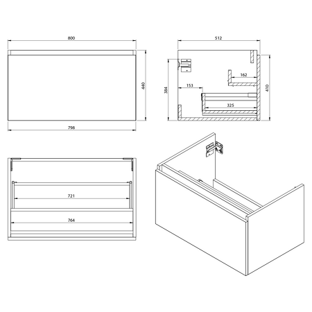 LOREA umyvadlová skříňka 80x44x51,2cm, 1x zásuvka, dub collingwood/černá mat
