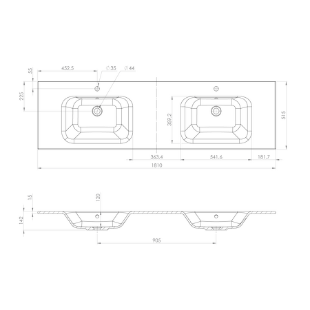 LOREA skříňka s dvojumyvadlem 181x46x51,5cm (90+90cm), dub alabama/bílá mat