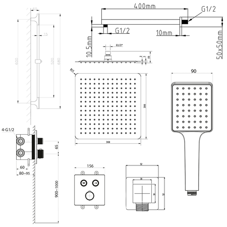 SMART SELECT podomítkový sprchový set s termostatickou baterií, 2 výstupy, posuvný držák sprchy, černá mat