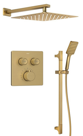 SMART SELECT podomítkový sprchový set s termostatickou baterií, 2 výstupy, posuvný držák sprchy, zlato mat