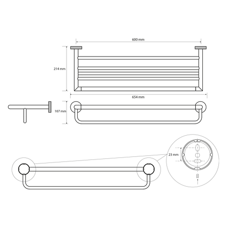LARISSA polička na ručníky s hrazdou 600mm, chrom
