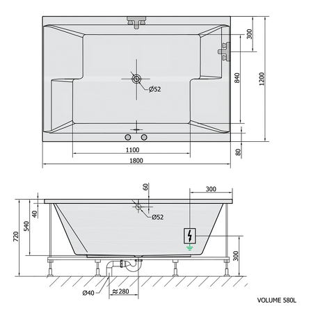 DUPLA hydromasážní vana, 180x120x54cm, Highline Hydro, chrom