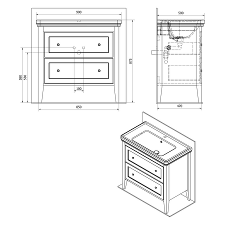 CROSS umyvadlová skříňka 85x81x47cm, 2x zásuvka, buk