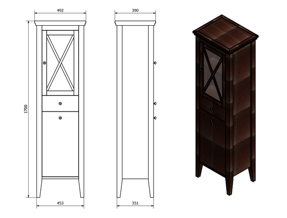 CROSS skříňka vysoká s prádelním košem 49x170x39cm, pravá, buk