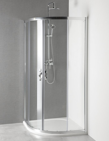 AKCE - Sprchový kout čtvrtkruh. Bright Alu/Transparent + vanička z litého mramoru 90 cm