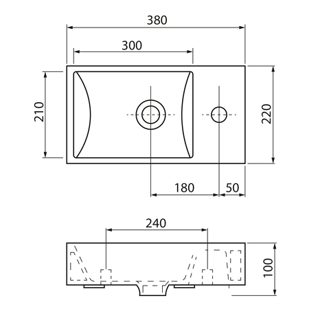 MARGITHA keramické umývátko 38x22cm, otvor pro baterii vpravo, ivory
