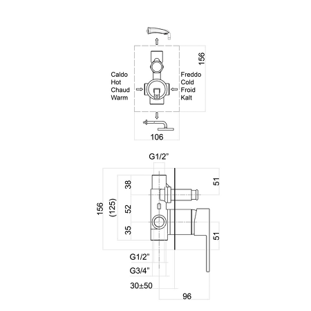 LATUS podomítková sprchová baterie, 2 výstupy, chrom