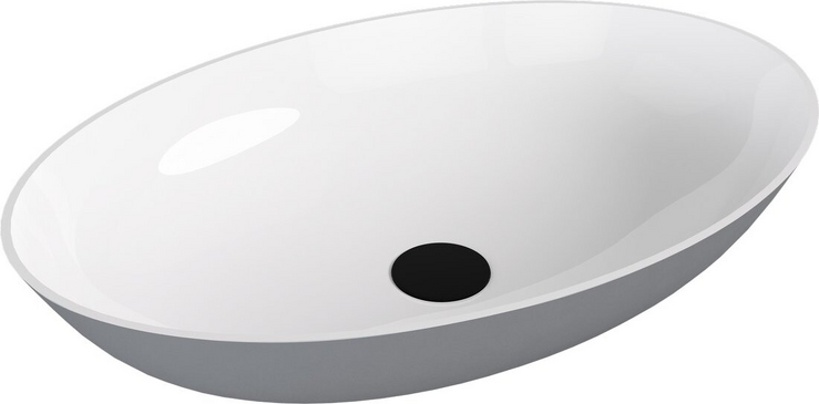 BANERA OVAL umyvadlo na desku, litý mramor, 60x40cm, bílá/šedá mat