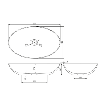 BANERA OVAL umyvadlo na desku, litý mramor, 60x40cm, bílá/antracit mat