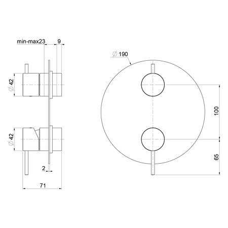 ULTRAMIX podomítková sprchová baterie, 2 výstupy, otočný přepínač, černá mat