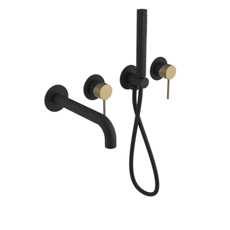 ULTRAMIX podomítková vanová baterie s hubicí a ruční sprchou, 2 výstupy, černá mat/zlato mat