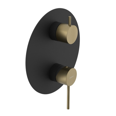 ULTRAMIX podomítková sprchová baterie, 3 výstupy, otočný přepínač, černá mat/zlato mat