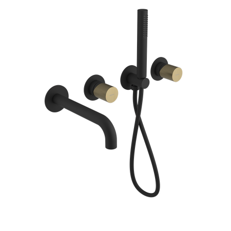 ULTRATAP podomítková vanová baterie s hubicí a ruční sprchou, 2 výstupy, černá mat/zlato mat