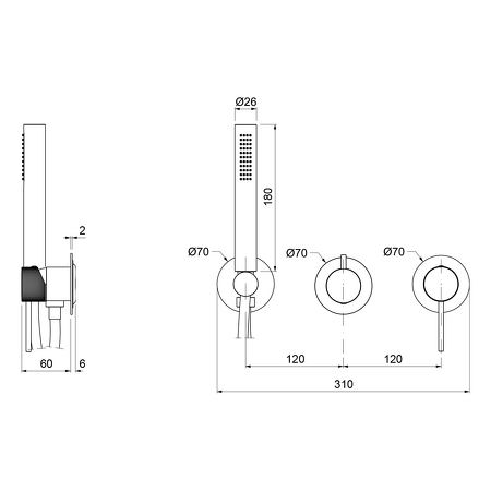 ULTRASAN podomítková sprchová baterie s ruční sprchou, 2 výstupy, černá mat