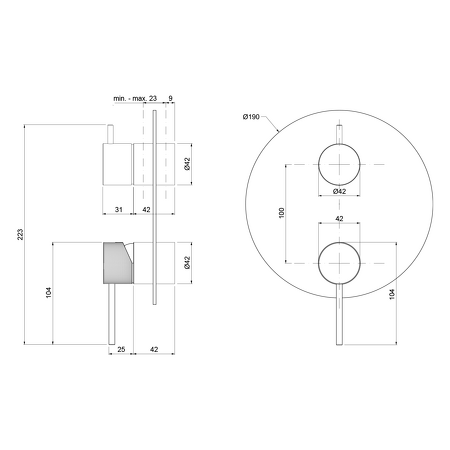 ULTRASAN podomítková sprchová baterie, 2 výstupy, otočný přepínač, zlato mat