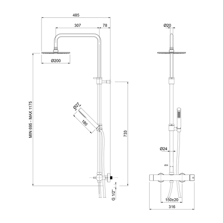 ULTRASAN sprchový sloup s pákovou baterií, černá mat/zlato mat