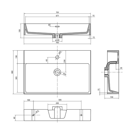AQUATIC umyvadlo, litý mramor, 70x46cm, bílá