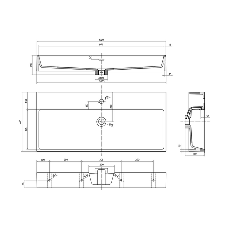 AQUATIC umyvadlo, litý mramor, 100x46cm, bílá