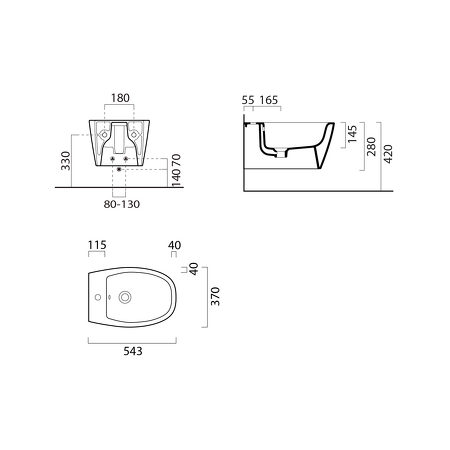 MODO bidet závěsný, 37x54cm, černá mat