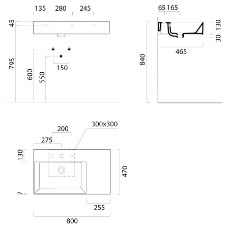 KUBE X keramické umyvadlo 80x47cm, s odkládací plochou vpravo, černá mat