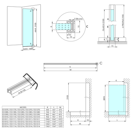 ARCHITEX BLACK MATT sprchová zástěna 1062mm, kouřové matné sklo