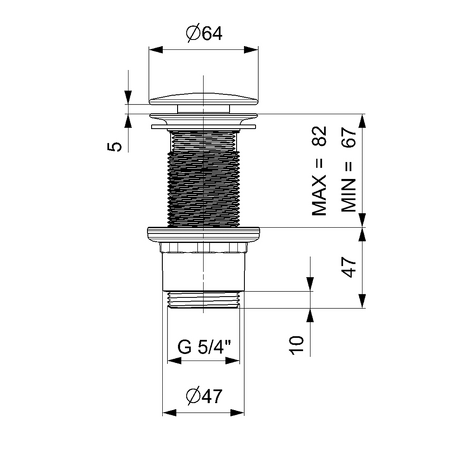 Umyvadlová výpust 5/4“, neuzavíratelná, velká zátka, 10-80mm, ABS/bílá mat