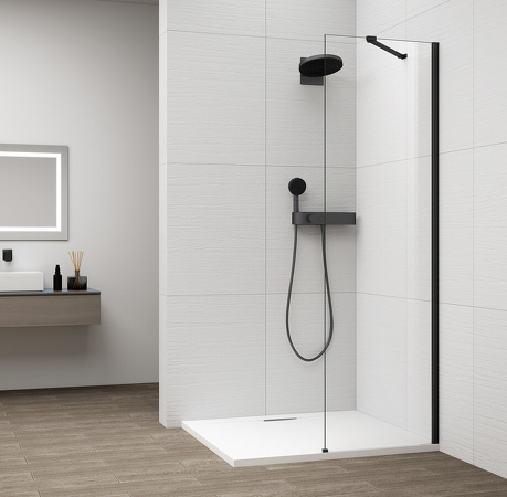 ESCA BLACK MATT jednodílná sprchová zástěna k instalaci ke stěně, sklo čiré, 600 mm