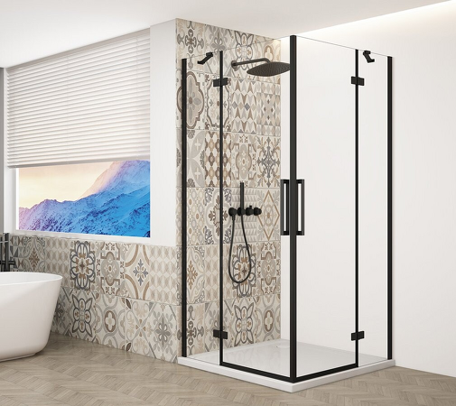 TRINITY BLACK čtvercový sprchový kout 900x900mm, rohový vstup, čiré sklo