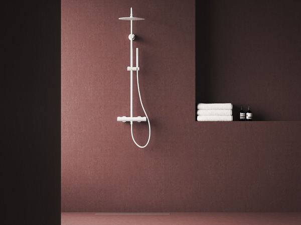 SG 091.10WHM Sprchový sloup s termostatickou baterií, posuvný, se sprchovým setem, bílá matná