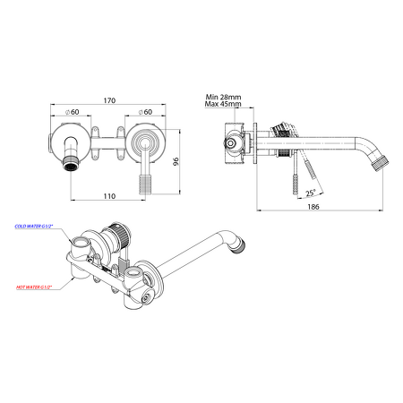 VERSI podomítková umyvadlová baterie, chrom