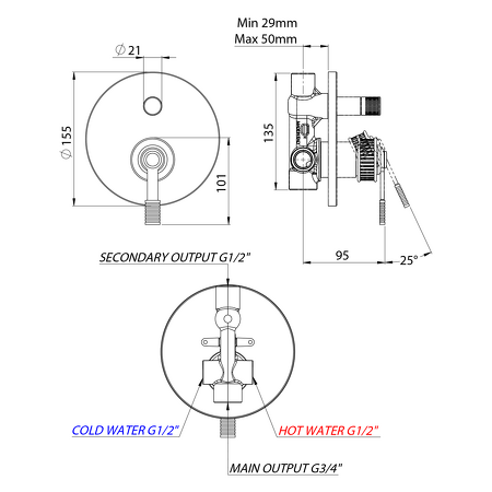 VERSI podomítková sprchová baterie, 2 výstupy, chrom