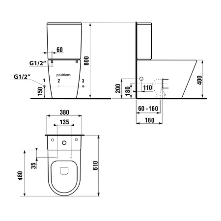 PACO WC kombi, Rimless, spodní/zadní odpad, ivory