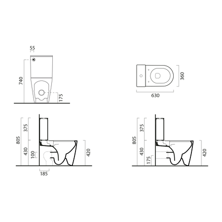 KUBE X WC kombi, Swirlflush, spodní/zadní odpad, bílá dual-mat