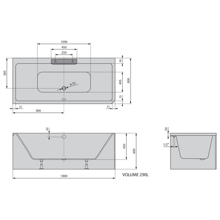 CASCATA L MONOLITH obdélníková vana 180x80x60cm, kaskáda nerez
